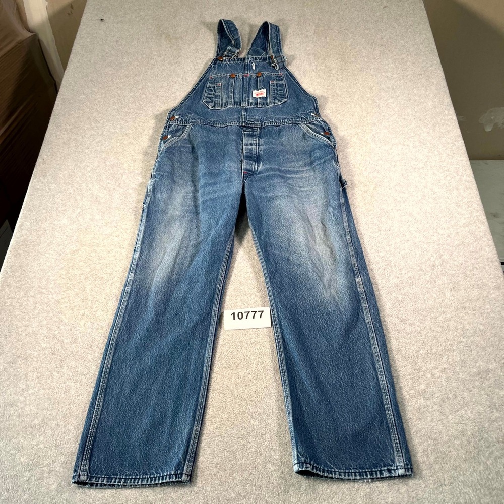 Round House Overalls Men's Blue Pockets Square Neck Adjustable Suspenders (Read)